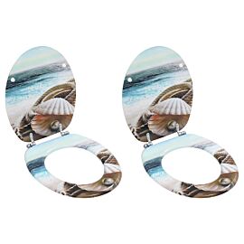 WC тоалетни седалки, 2 бр, с капаци, МДФ, морски дизайн