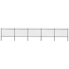 Градинска ограда с извити върхове, стомана, 8,5x1,2 м, черна