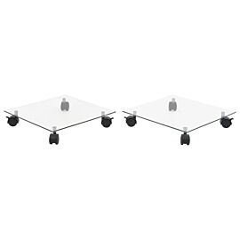 Стойки за саксии с колела 2 бр закалено стъкло 35x35 см квадрат