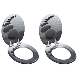 Тоалетни седалки с плавно затваряне, 2 бр, МДФ, дизайн камъни