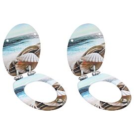 Тоалетни седалки с плавно затваряне, 2 бр, МДФ, морски дизайн