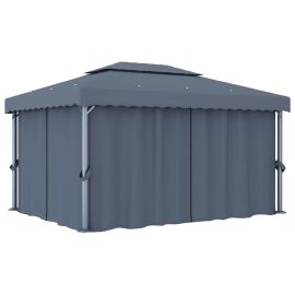 Шатра със завеси, 4x3 м, антрацит, алуминий