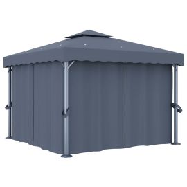 Шатра със завеси, 3x3 м, антрацит, алуминий