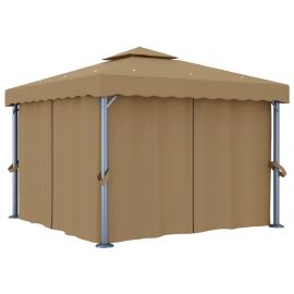 Шатра със завеси, 3x3 м, таупе, алуминий