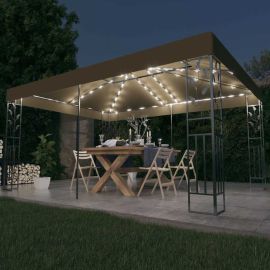 Шатра с двоен покрив и LED светещи стрингове, 3x4 м, таупе