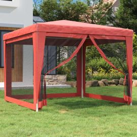 Парти палатка с 4 мрежести странични стени червена 3x3 м HDPE