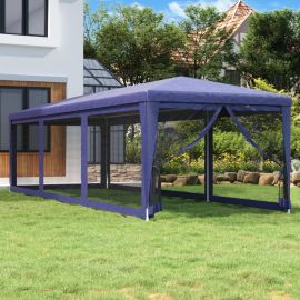 Парти палатка с 8 мрежести странични стени, синя, 3x9 м, HDPE
